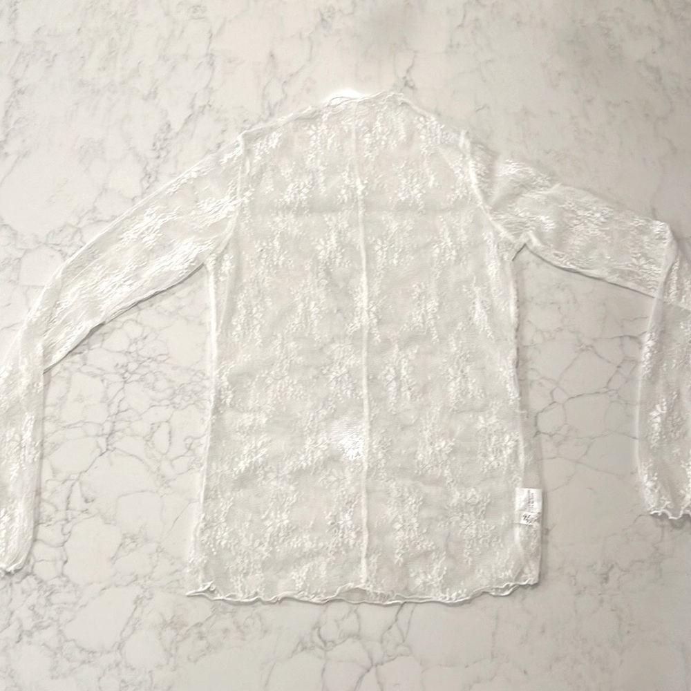 White Lace Sheer Long Sleeve Top One Size